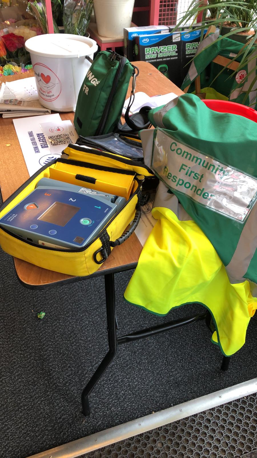 Emergency equipment setup showing where donations go